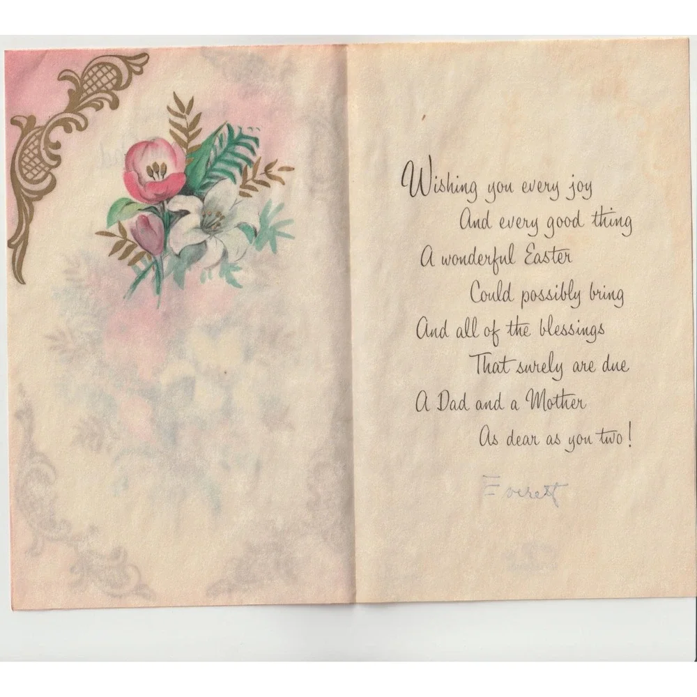 Vintage 1950s Easter Greeting Card Mother and Dad Buzza-Cardozo Floral